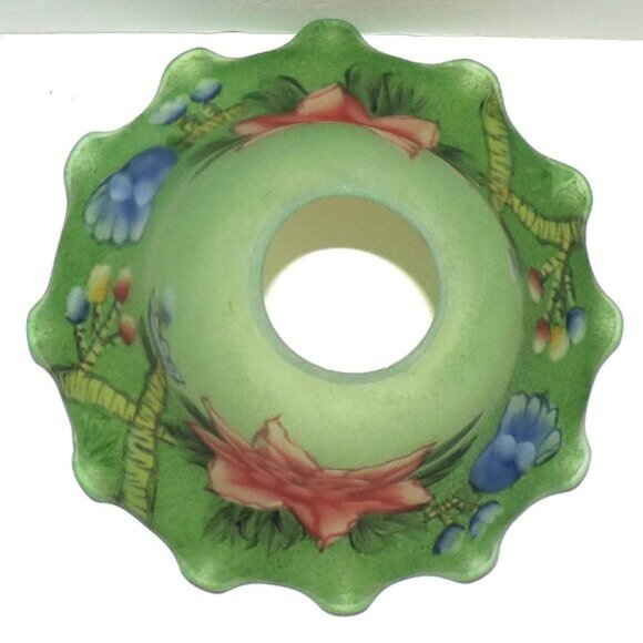 Green Frosted Glass Lampshade With Floral Print Ruffled Edges Home Decor - Picture 4 of 6